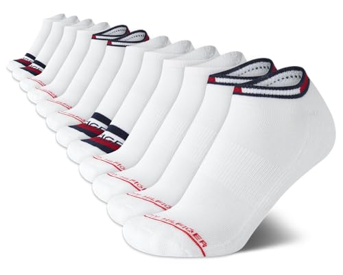 Tommy Hilfiger Men's Athletic Socks - Cushion No Show Socks (12 Pack), Size 7-12, White Assorted