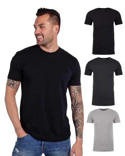 INTO THE AM Premium Men's Fitted Crew Neck Plain Essential Tees 3-Pack - Modern Fit Fresh Classic Short Sleeve T-Shirts for Men (Black/Charcoal/Grey, Medium)