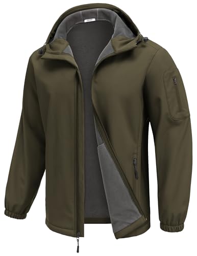 COOFANDY Men's Fleece Lined Softshell Jacket Windproof Jacket with Hood Outwear Warm Waterproof Windbreaker