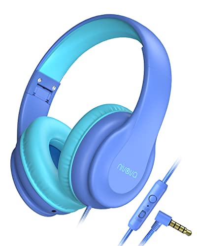 NIVAVA K15 Foldable Wired Headphones with Microphone for School Kids with Share Port 85dB/94dB Safe Volume Limit, Boys Girls for Travel Plane Tablet Kindle