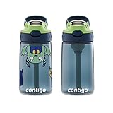 Contigo Aubrey Kids Cleanable Water Bottle with Silicone Straw and Spill-Proof Lid, Blueberry & Monsters, 14 Ounce, 2-Pack