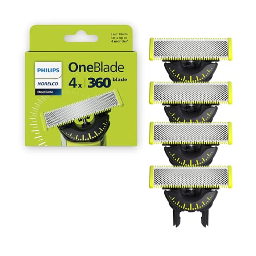 Philips Norelco OneBlade 360 Blades, Genuine Replacement Blades for OneBlade Electric Shaver and Trimmer, 4 Pack, QP440/80