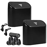 2 Packs Car Trash Can Bin with Lid,Including 90pcs Trash Bags and 2 Hooks,Mini Garbage Bin 2 Packs Universal Leakproof Automotive Garbage Cans for Auto Office Bedroom Home (2 Packs)