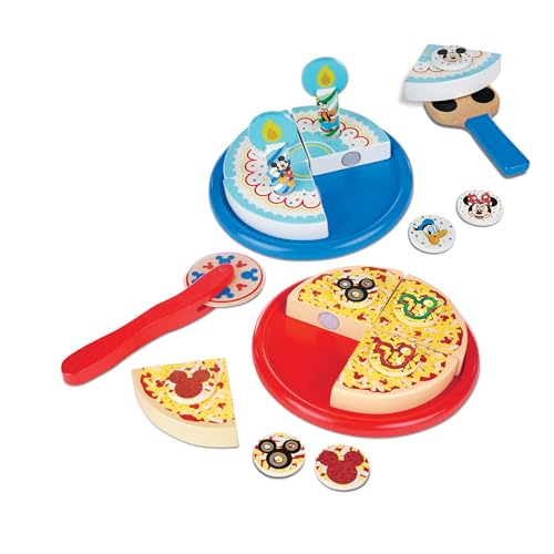 Melissa & Doug Mickey Mouse Wooden Pizza and Birthday Cake Set (32 pcs) - Play Food