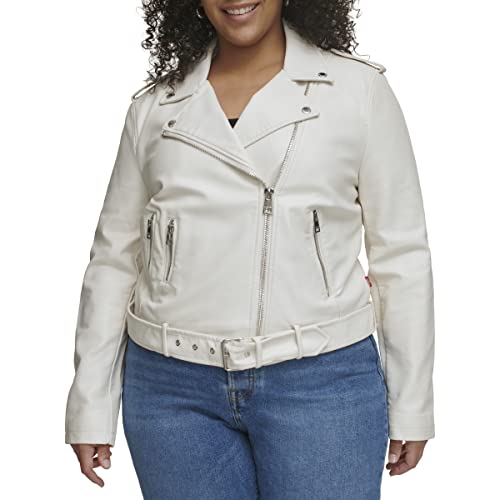 Levi's Women's Faux Leather Belted Motorcycle Jacket (Standard and Plus Sizes), Oyster, 1X