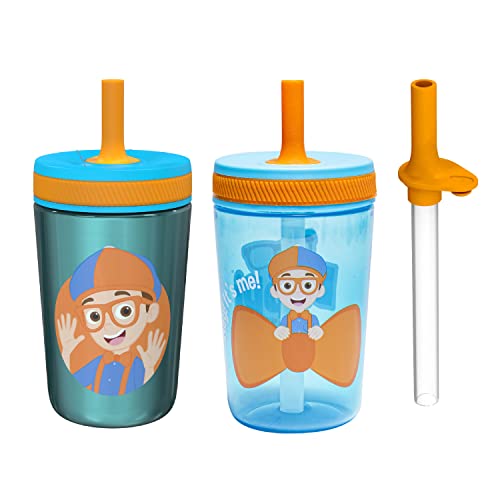 Zak Designs Blippi Kelso Toddler Cups For Travel or At Home, 12oz Vacuum Insulated Stainless Steel Sippy Cup With Leak-Proof Design is Perfect For Kids