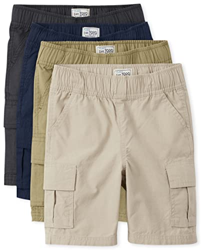 The Children's Place Boys Pull on Cargo Shorts,Flax/Sandwash/Tidal/Washed Black 4 Pack,8