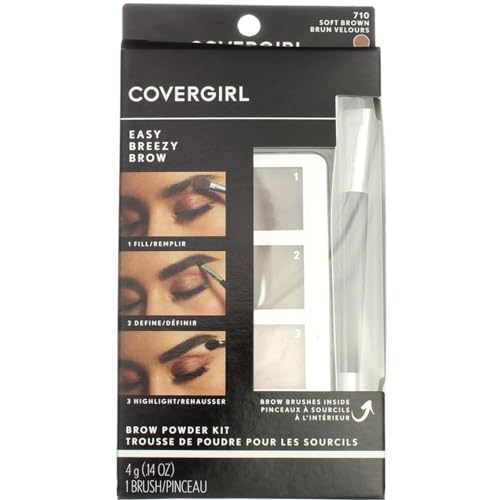 COVERGIRL - Easy Breezy Brow Powder Kit, three shades brow definer, professional double-ended angled brush, effortless, 100% Cruelty-Free(Packaging May Vary)