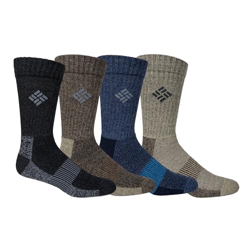 Columbia Men's 4 Pack Big & Tall Moisture Control Crew Socks | Black/Brown/Navy/Khaki | Mens 13-15