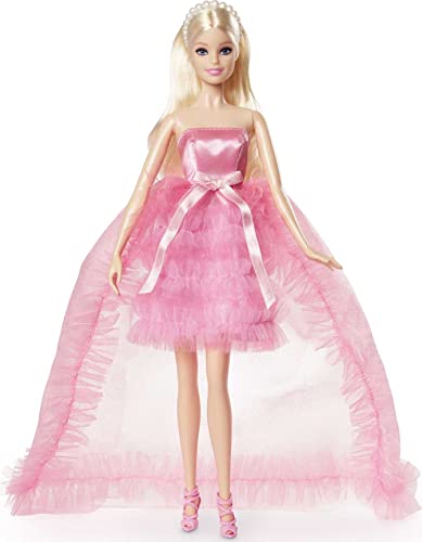 Barbie Birthday Wishes Doll with Blonde Hair and Pink Satin and Tulle Dress, Special Occasion Toys and Collectibles