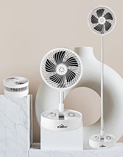 BC.HINGER 8Inch Foldaway Oscillating Fan Desk Table Fans Portable Air Circulator Travel Mini Fans Rechargeable Battery Operated, Pedestal Stand Floor Fan with Adjustable Height, 4 Speeds & Time