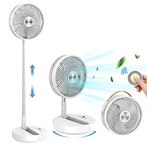 Portable Oscillating Standing Fan with Remote Controller, 4 Speed 10' Foldable Desk Fan,10800mAh Rechargeable Battery Powered Pedestal Fan for Camping, Adjustable Height Great for Office Home Outdoor