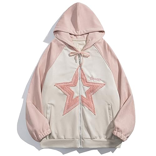 Vamtac Mens Zip Up Graphic Hoodie Oversized Star Hoodies Y2k Streetwear Hooded Sweatshirt Fashion Unisex