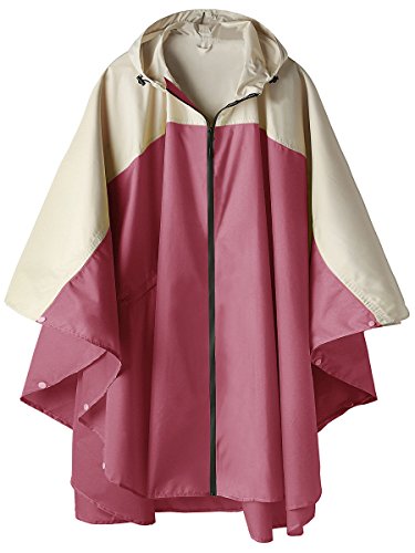 SaphiRose Unisex Rain Poncho Hooded Waterproof Raincoat for Adults Women (Rose Red-White)