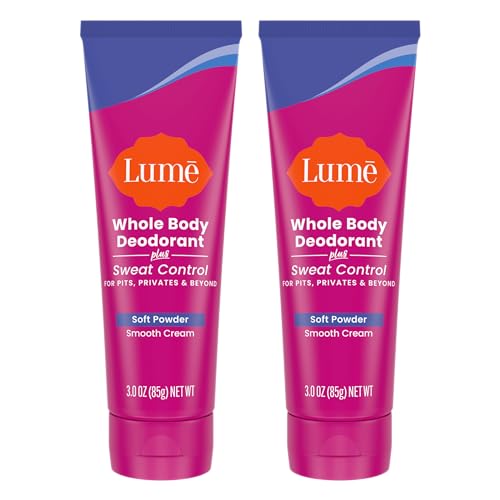 Lume Whole Body Deodorant Plus Sweat Control - Smooth Cream Tube - 72 Hour Odor And Sweat Control - Baking Soda Free, Skin Loving - 3.0 ounce (Pack of 2) (Soft Powder)