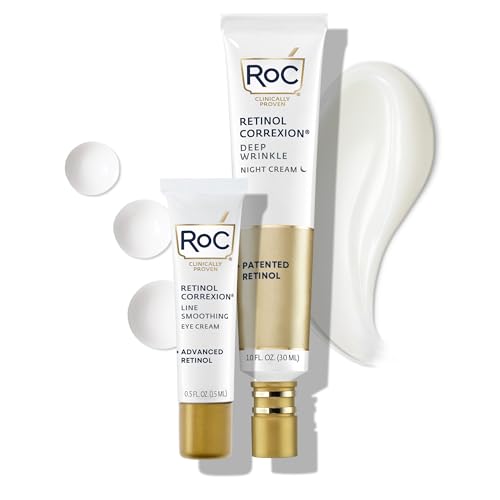 RoC Retinol Correxion Value Set Duo, Deep Wrinkle Anti-Aging Night Face Cream + Daily Under Eye Cream for Dark Circles & Puffiness , Skin Care Set (Packaging May Vary)