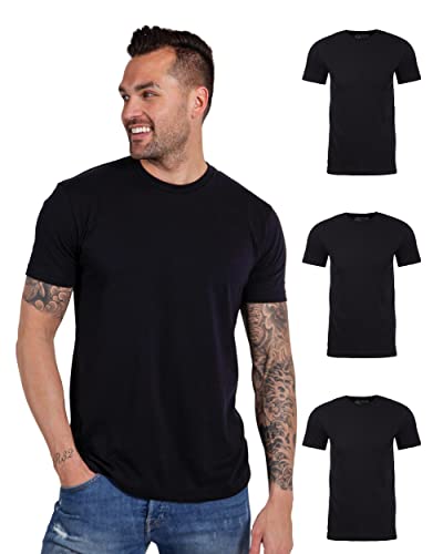 INTO THE AM Premium Men's Fitted Crew Neck Plain Essential Tees 3-Pack - Modern Fit Fresh Classic Short Sleeve T-Shirts for Men (Black/Black/Black, Medium)