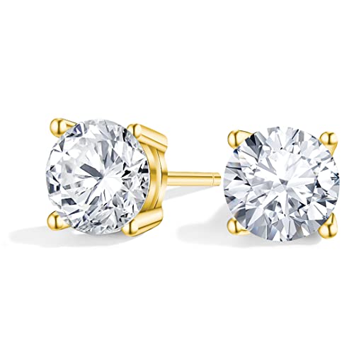 Moissanite Earrings Lab Created Diamond 925 Sterling Silver Stud for Men Women Anbamahong Jewelry Gifts (1 CTW (Yellow Gold))