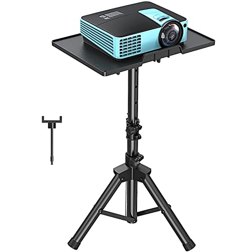 ELIVED Projector Stand, 21'' to 34'' Height Adjustable, Portable Projector Tripod with 180° Tilting, Laptop Tripod Stand DJ Rack with Phone Holder for Home, Office, Stage, Studio, Outdoor Movies