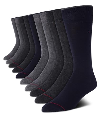 Tommy Hilfiger Men's Dress Socks - 10 Pack Lightweight Reinforced Heel Classic Crew Socks - Dress Socks for Men (7-12), Size 7-12, Greys/Navy