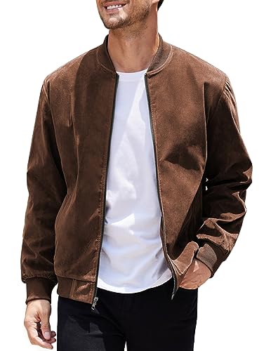 COOFANDY Mens Varsity Bomber Jacket Casual Lightweight Jackets Vintage Suede Coat