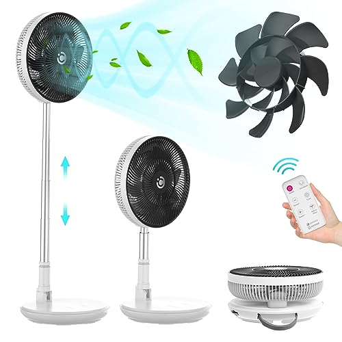 CooCoCo 11' Standing Fan Oscillating Pedestal Fan with Remote, 7800mAh Portable Battery Operated Fan, Dual Blades, 8 Speeds, 8H Timer Powerful Quiet Fan for Travel, Outdoor, Home, Office, White