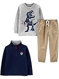 Simple Joys by Carter's Baby Boys' 3-Piece Jacket, Long-Sleeve Shirt, and Pant Playwear Set, Beige/Grey Dinosaur/Navy, 2T