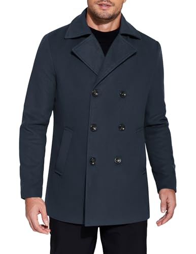 COOFANDY Mens Short Length Trench Coat Double Breasted Pea Coat Heavy Winter Overcoat