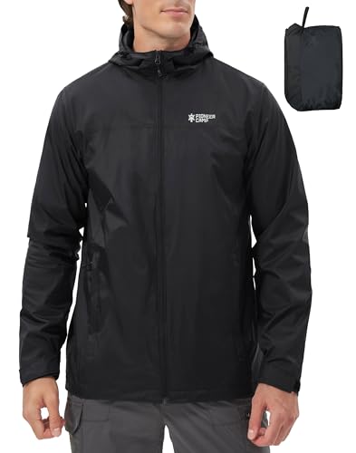 Pioneer Camp Men's Rain Jacket Waterproof with Hood Lightweight Packable Raincoat Rain Shell for Outdoor Hiking Travel