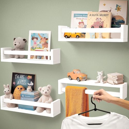 Joyooss Set of 4 Wall Bookshelf for Kids Room Decor-White Floating Book Shelves for Wall Book Shelf Toddler Bookshelf Kids- Nursery Book Shelves, Ideal for Nursery Decor, Baby Room Decor, Toy Storage