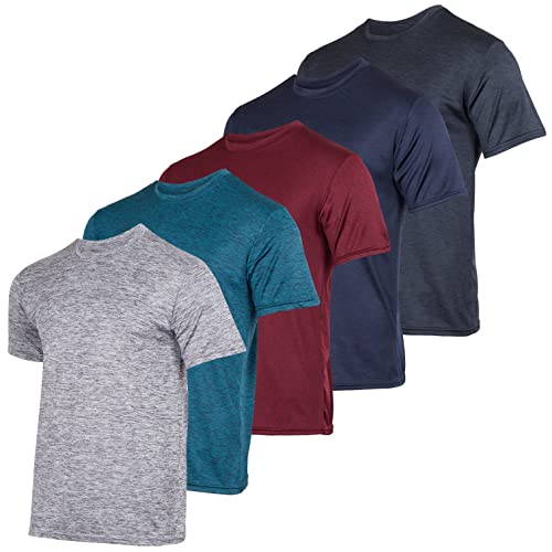 5 Pack Men’s Active Quick Dri Dry Fit Crew Neck T Shirts Athletic Running Gym Workout Short Sleeve Tee Tops Camisas para Hombres Summer