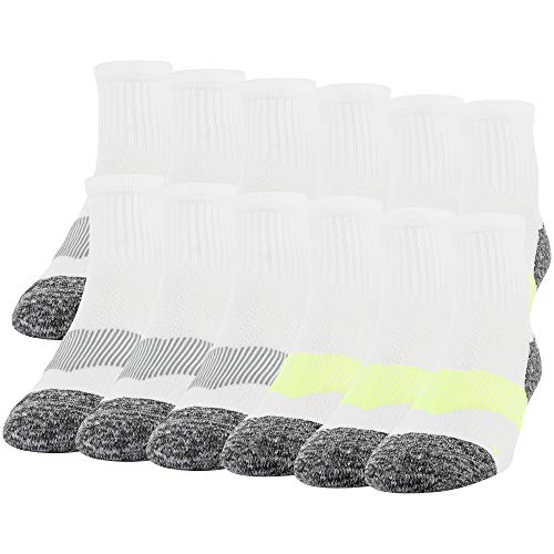 Gildan Men's Active Strategic Cushion Ankle Socks, Multipairs, White/Grey/Acid (12-Pairs), Shoe Size: 6-12