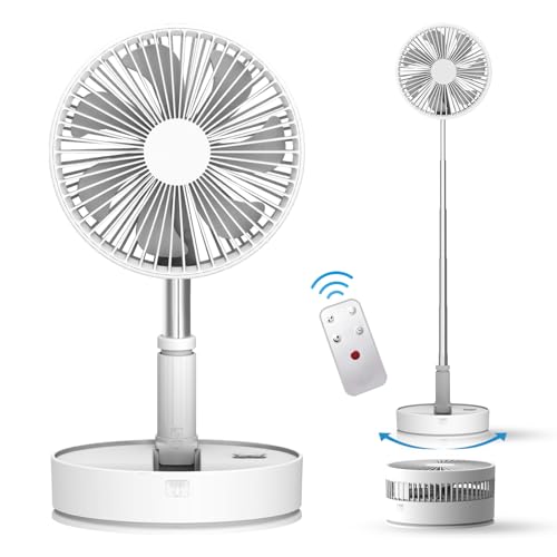 CooCoCo Portable Fan for Travel, 7200mAh Battery Operated Fans Rechargeable, Quiet Fan for Bedroom Dorm Sleeping, Foldable Oscilation Fan with Remote, Adjustable Height, 7.76 inch, Gifts for Summer