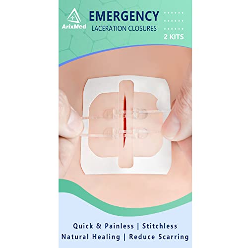 ArixMed Emergency Wound Closure Device, Zip Sutures Butterfly Bandaids, Repair Wounds Without Stitches, Quick Clot for Cut, Incision, Tear, Post Surgery (2 Set)