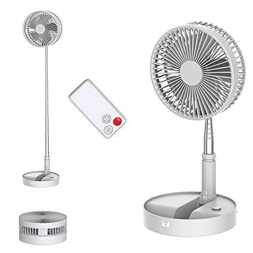 UN UNITEDTIME Desk and table fan, Foldable Fans Portable Travel Fan Battery Operated or USB Powered,Adjustable Height,My Foldaway fan with remote Control Timer 4 Speed Settings (White)