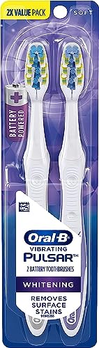 Oral-B Pulsar 3D White Pulsar Battery Toothbrush, Soft, 2 Count (Colors May Vary)