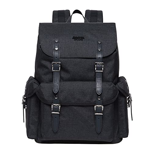 KAUKKO Vintage Casual polyster and Leather Rucksack Backpack(03-LINEN BLACK)