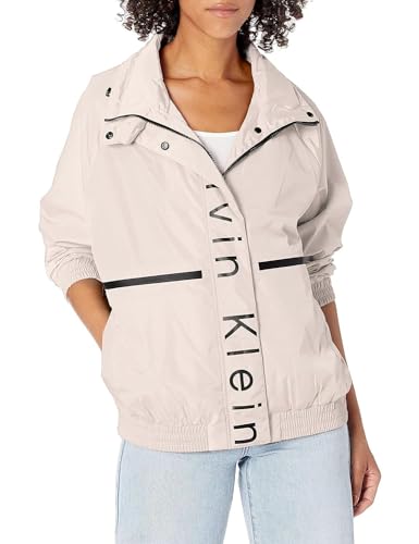 Calvin Klein Women's Lightweight Water Resistant Everyday Windbreaker, White, Medium