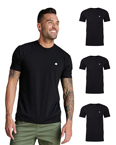 INTO THE AM Men's Fitted Crew Neck Logo Basic Tees 3-Pack - Modern Fit Fresh Classic Short Sleeve T-Shirts for Men (Black/Black/Black, Medium)