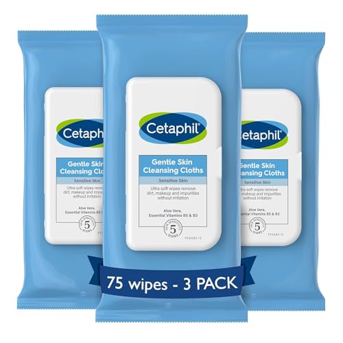 Cetaphil Face and Body Wipes, Gentle Skin Cleansing Cloths, 25 Count (Pack of 3), for Dry, Sensitive Skin, Flip Top Closure, Great for the Gym, Travel, in the Car, Hypoallergenic, Fragrance Free