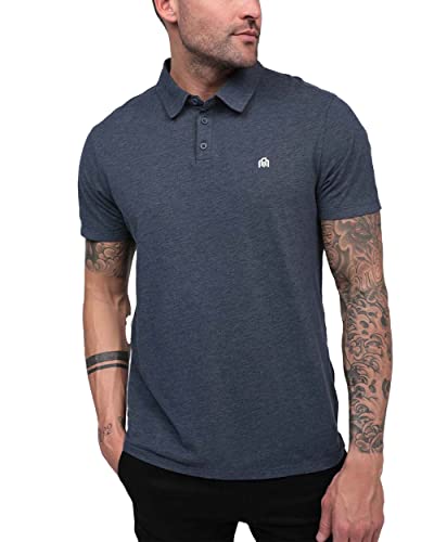 INTO THE AM Basic Polo Shirts for Men - Modern Fit Collared Shirt Men Fitted Short Sleeve Classic Golf Collar Shirts (Navy, Medium)