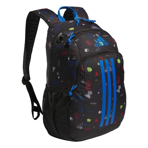 adidas Creator 2.0 Backpack (21L) Durable Small Athletic Student Laptop Bag for Boys/Girls, Icon Brand Love Black/Bright Royal Blue, One Size