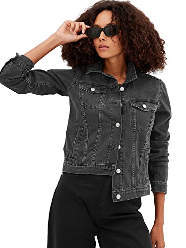 GAP womens Icon Denim Jacket, Black Alpine, X-Large US