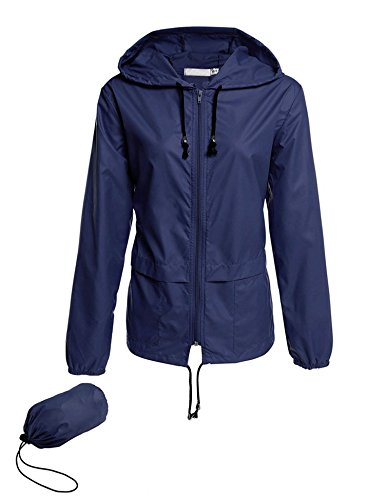 Avoogue Lightweight Raincoat Women's Waterproof Windbreaker Packable Outdoor Hooded Rain Jacket Navy Blue S