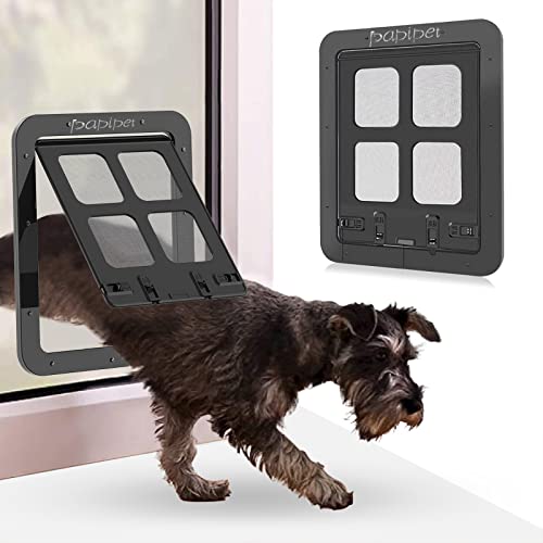 papipet Pet Screen Door, Dog Door for Screen Door with Magnetic Flap Lockable, Small Screen Dog Door for Existing Sliding Door, Window and Porch Small 7.5'×9.4' (Black)