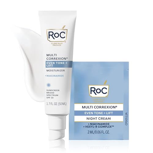 RoC Multi Correxion 5 in 1 Anti-Aging Daily Face Moisturizer with Broad Spectrum SPF 30 & Shea Butter, Skin Care Routine, (1.7 oz) with Night Cream Packette (Packaging May Vary)