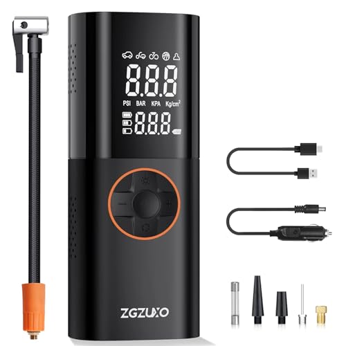 ZGZUXO Tire Inflator Portable Air Compressor for Car, 2X Fast Cordless Bike Tire Pump 7800mAh Battery & 12V DC Dual Power Motorcycle Air Pump 150PSI with LCD Dual Screen for Ball, Car Accessories