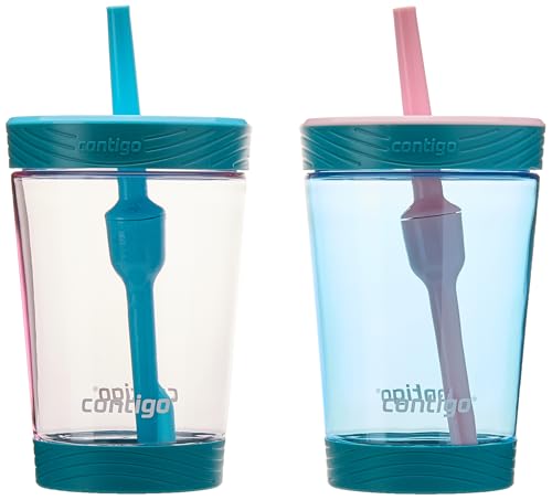 Contigo Kids Spill-Proof 14oz Tumbler with Straw and BPA-Free Plastic, Fits Most Cup Holders and Dishwasher Safe, 2-Pack Strawberry Cream & Blue Raspberry