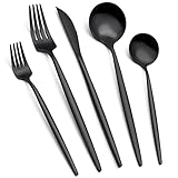 60-Piece Black Silverware Set, EWFEN Flatware Set for 12, Food-Grade Stainless Steel Tableware Cutlery Set, Utensil Sets for Home Restaurant, Mirror Finish, Dishwasher Safe