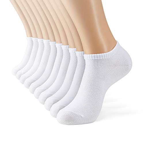 MONFOOT Women's and Men's 10 Pairs Thin Cotton Low Cut Ankle Socks White, multipack